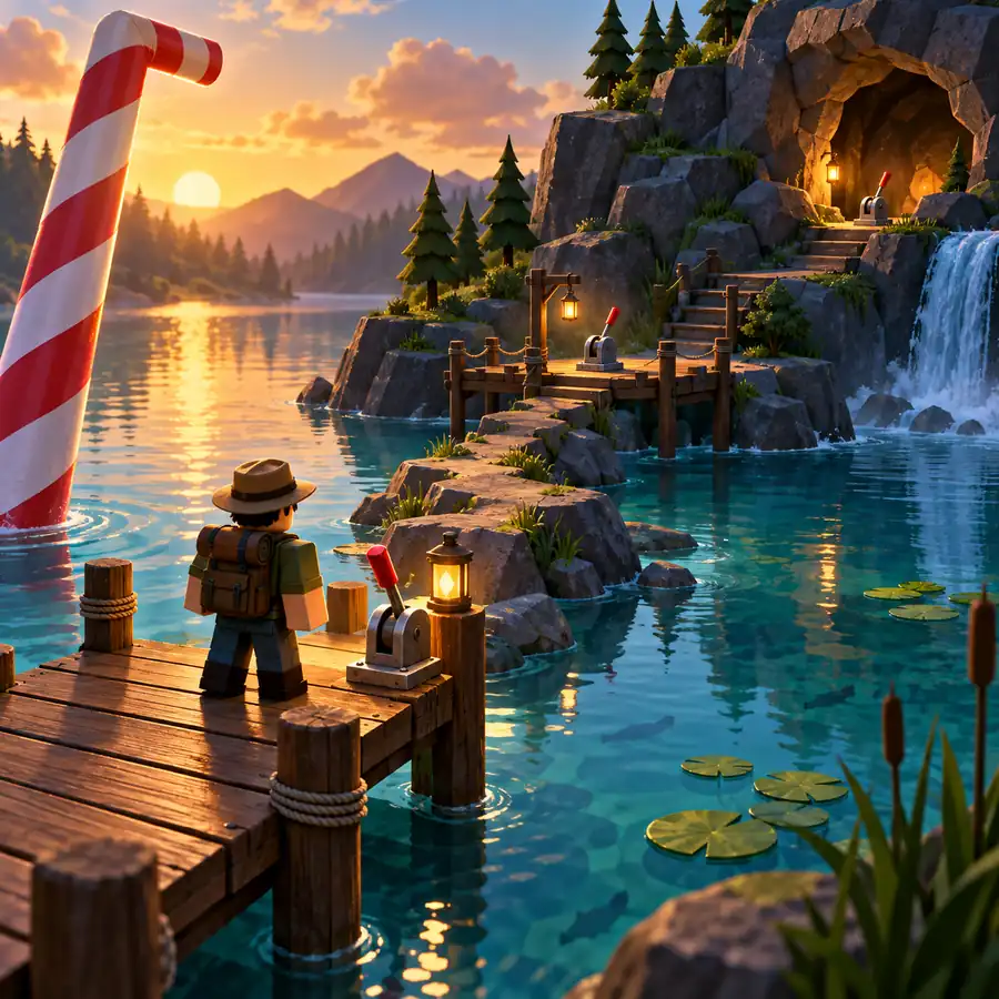 Ilustración editorial de tres palancas de Lake Sipping junto a un lago
